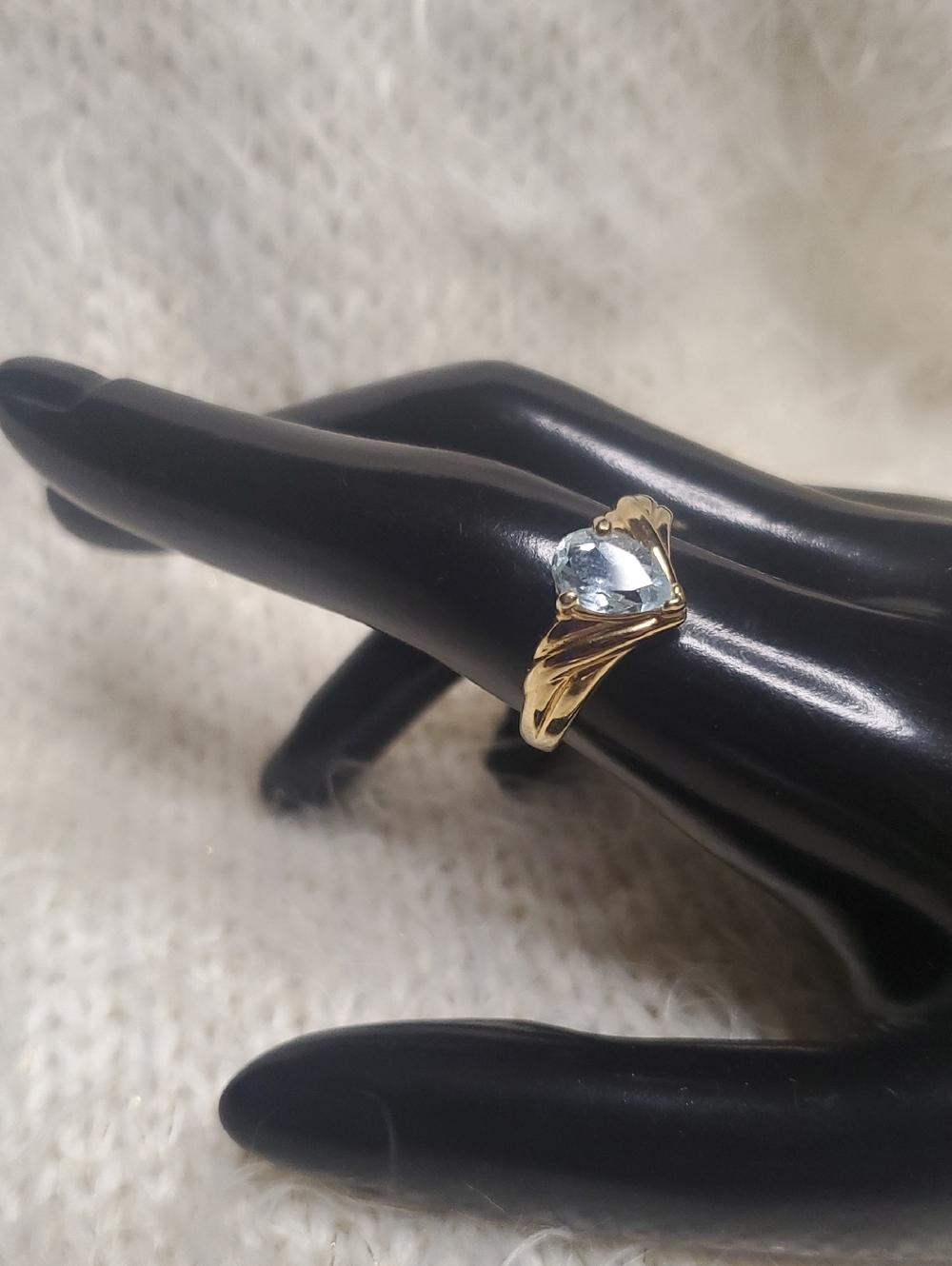 Gold Ring Tone with Light Blue Heart Gemstone - Elegant Women's Jewelry Size 8